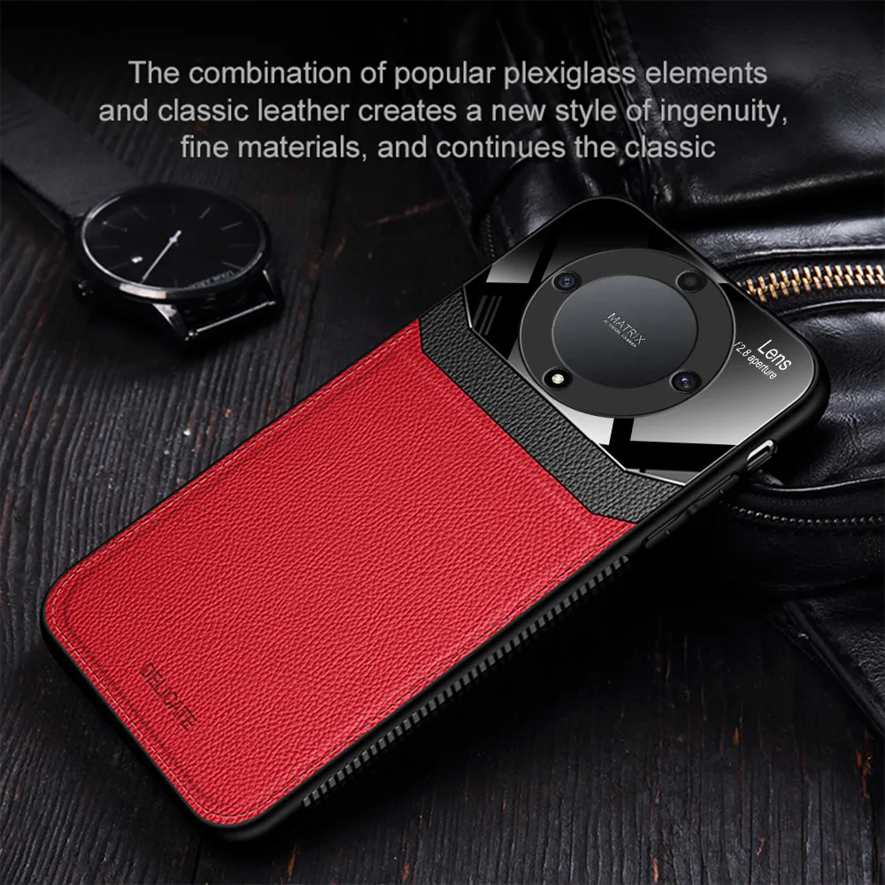 Funda de cuero para Honor Magic 5 Lite, carcasa trasera de plexiglás, Honar Xonor Magic5 Light 5 Lite 5G, funda de Marco suave a prueba de golpes para cámara - imagen 2