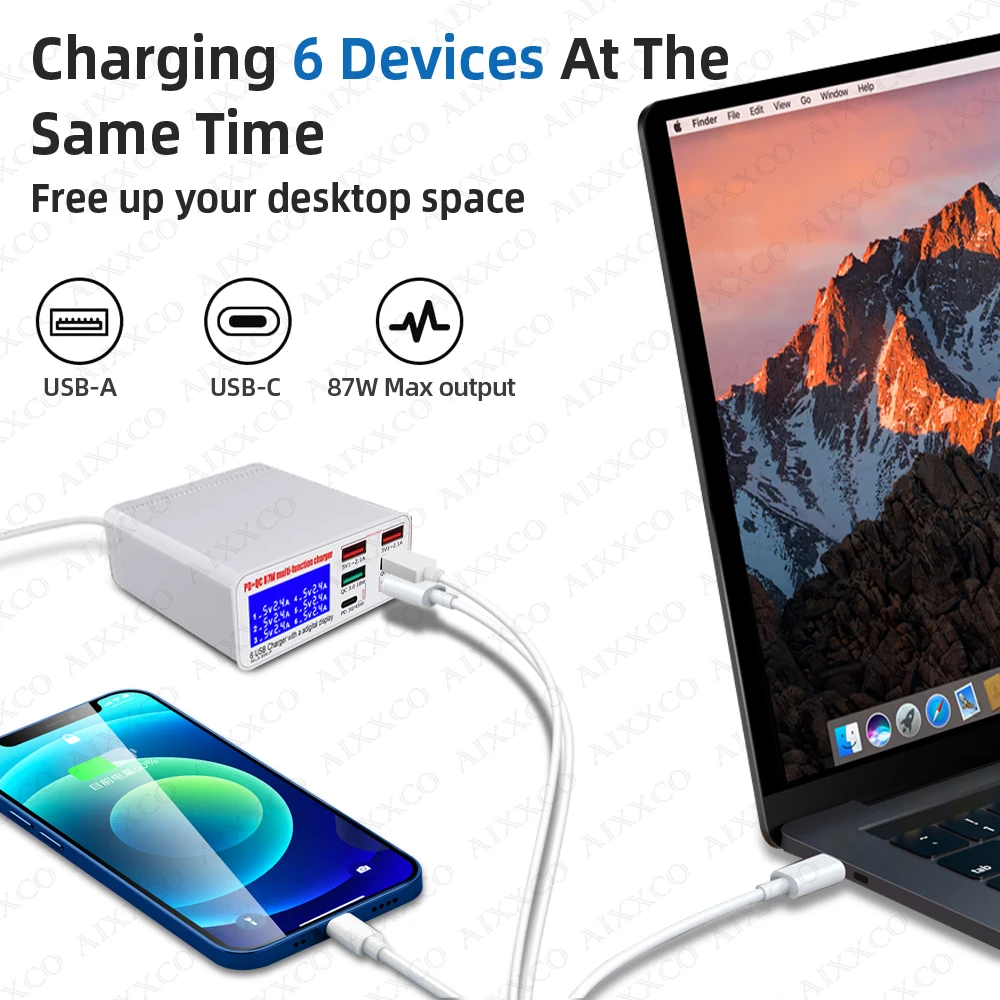 Cargador rápido QC 3,0 de 87W, adaptador de estación de carga USB C, teléfono, tableta, PD, para iPhone, xiaomi, huawei - imagen 4