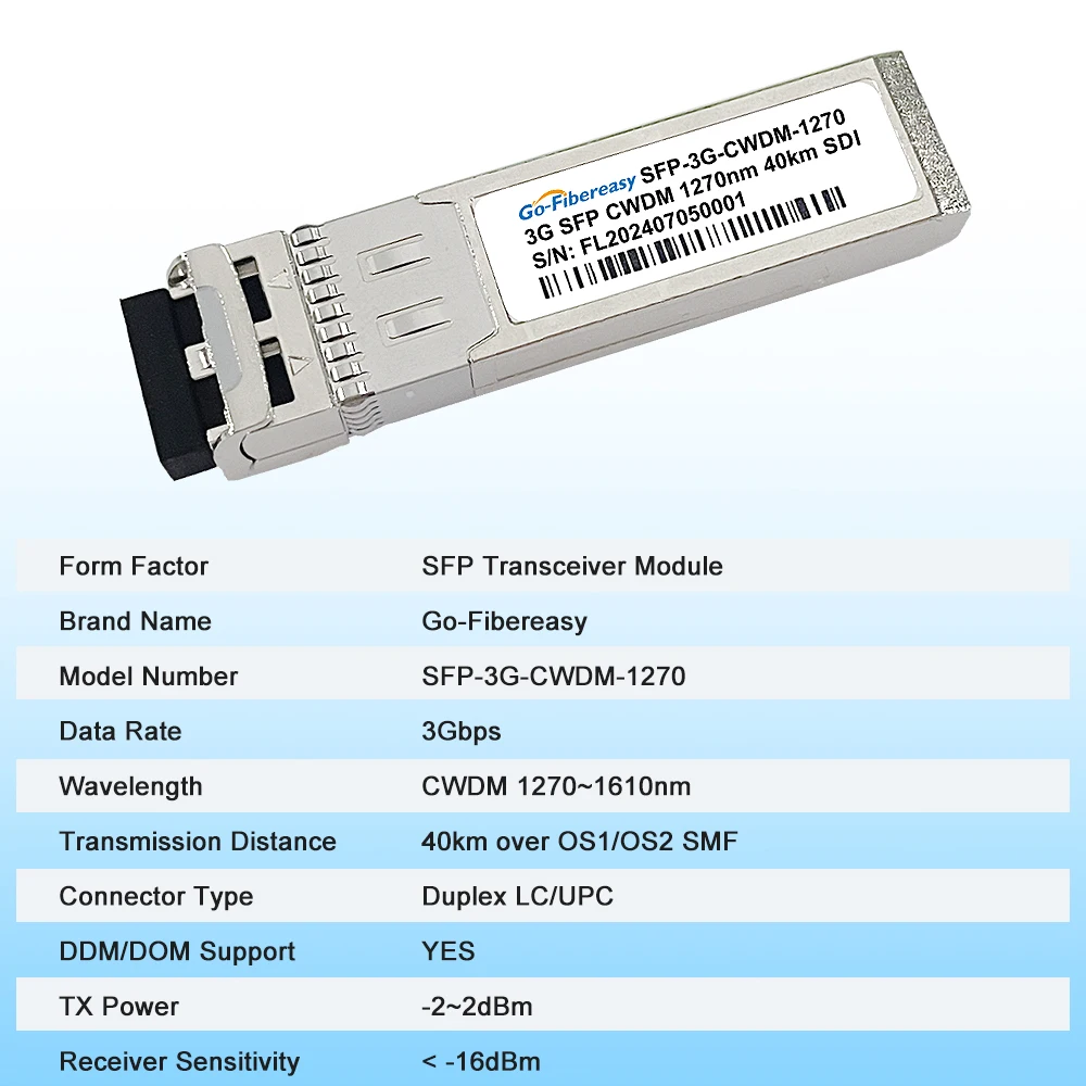 Transmisor y receptor 3G CWDM SFP 1270nm 40km Duplex LC SMF patrones patológicos de vídeo módulo transceptor óptico SD/HD/3G-SDI - imagen 2