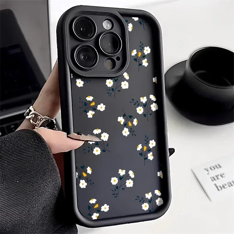 Funda de teléfono con flores florales para iPhone 15 14 Pro Max 11 12 13 Pro Max XS XR X 7 8 Plus cubierta mate suave a prueba de golpes