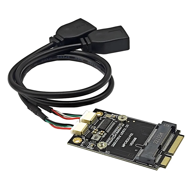 Mini adaptador PCI Express a USB Dual, convertidor mPCIe a 5 pines, 2 puertos, USB 2,0 para tarjeta PCIE completa/media altura, disco Flash USB
