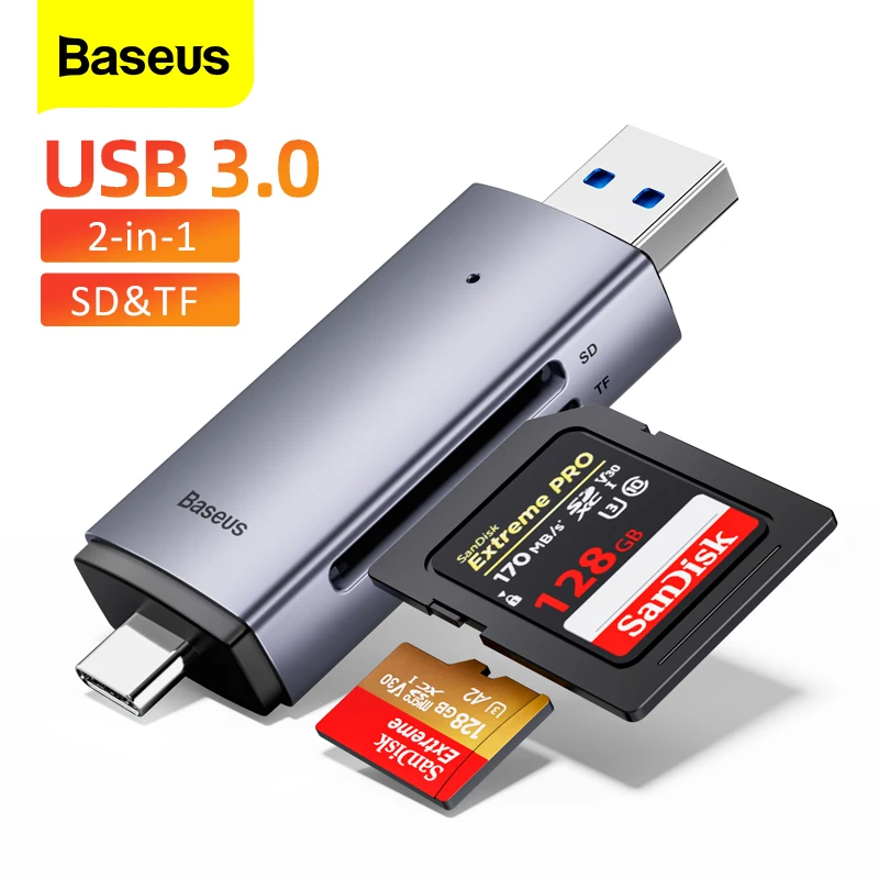 Baseus Lector Tarjetas USB 3.0 Tipo C Micro SD TF Lector Tarjetas Memoria 2 1 PC Portátil Accesorios Adaptador Lector Tarjetas Inteligente - Vista principal del producto