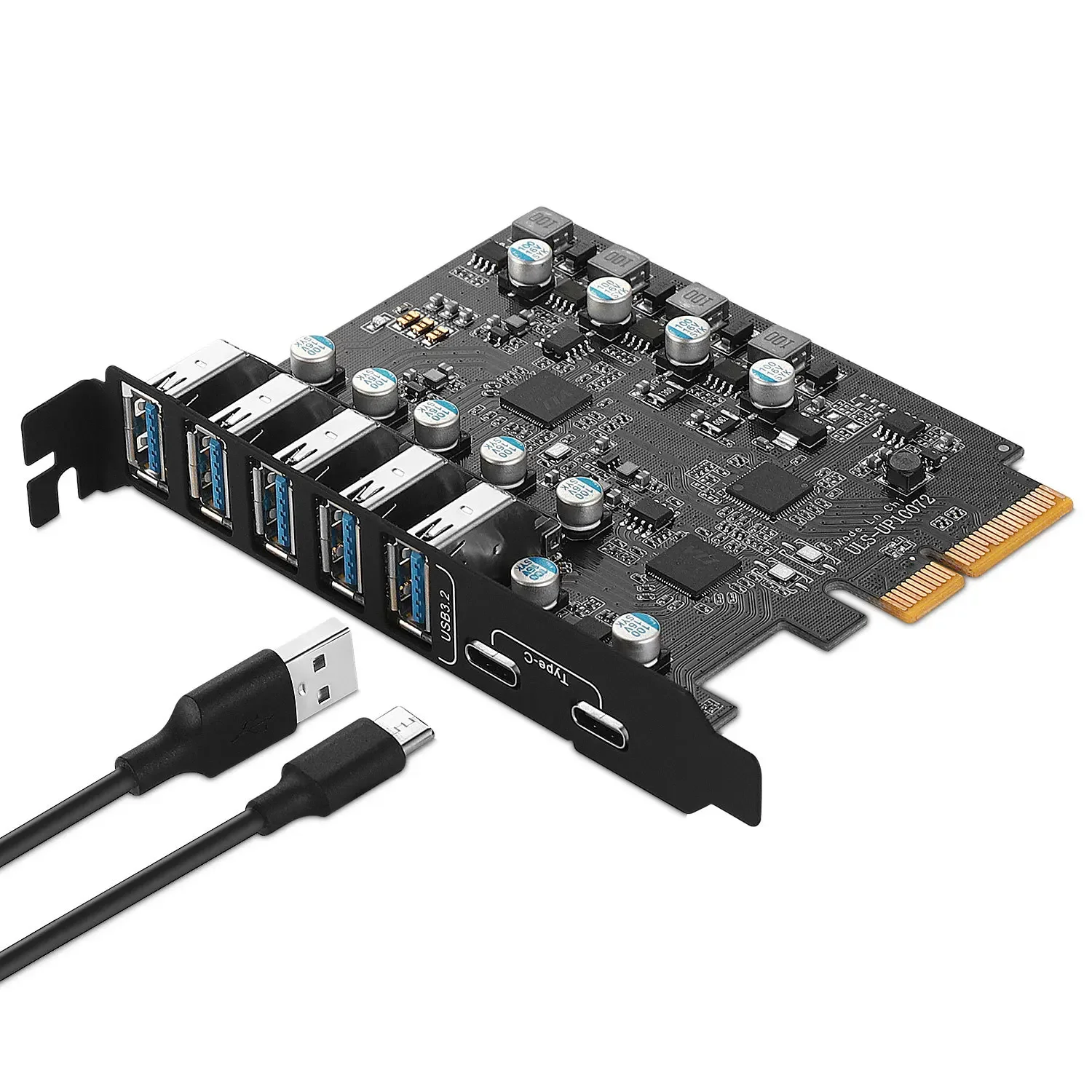 Tarjeta de expansión eficiente PCIe X4 a USB3.2 de 7 puertos con 5 puertos TYPE-A + 2 puertos TYPE-C 10 gbps - Para PC Windows y MAC