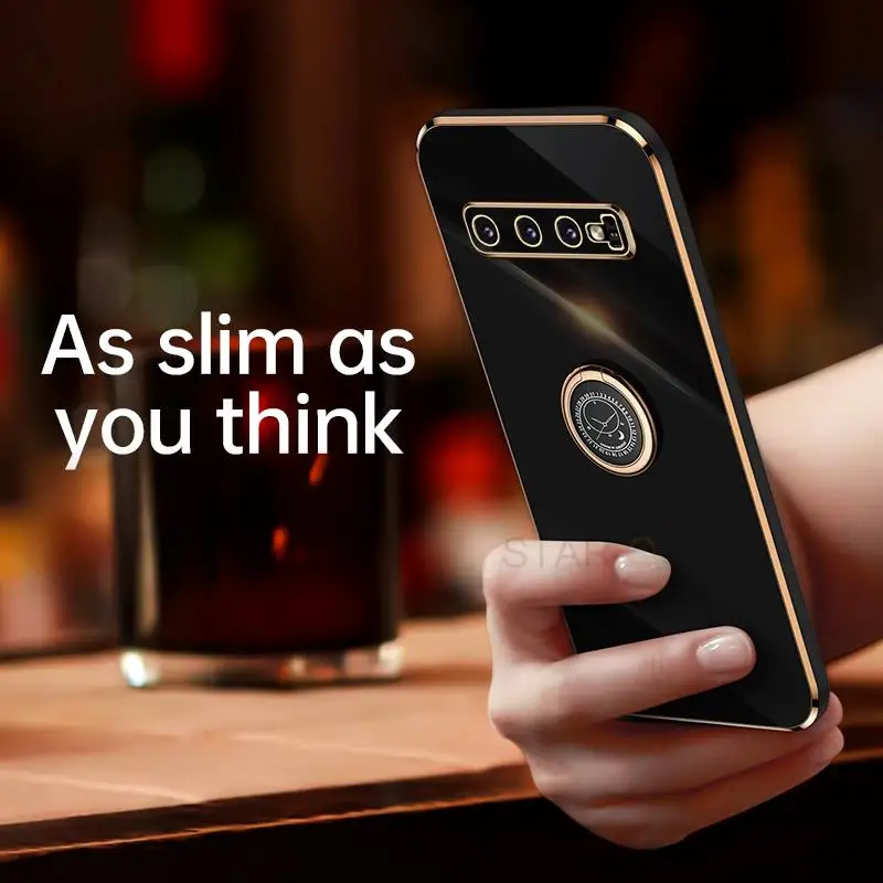 Funda de teléfono con soporte de anillo chapado para Samsung Galaxy S10 Plus S10plus S 10, funda de silicona suave con parachoques dorado de lujo - imagen 4