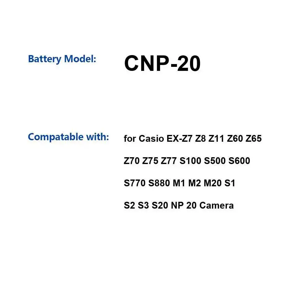 Batería Cnp-20 900Mah para cámara Casio EX-Z7 Z8 Z11 Z60 Z65 Z70 Z75 Z77 S100 S500 S600 S770 S880 M1 M2 M20 S1 S2 S3 S20 NP 20 - imagen 3