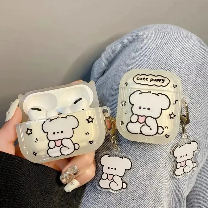 Funda bonita de perro de dibujos animados para Apple AirPods 4, funda para auriculares para Airpods Pro2 Pro 3 2 1, funda protectora con llavero
