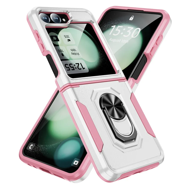 Funda de teléfono con soporte de anillo de carcasa dura de plástico para Samsung Galaxy Z Flip 6 5 4 5G Flip6 Flip5 Armor cubierta protectora de bisagra a prueba de golpes