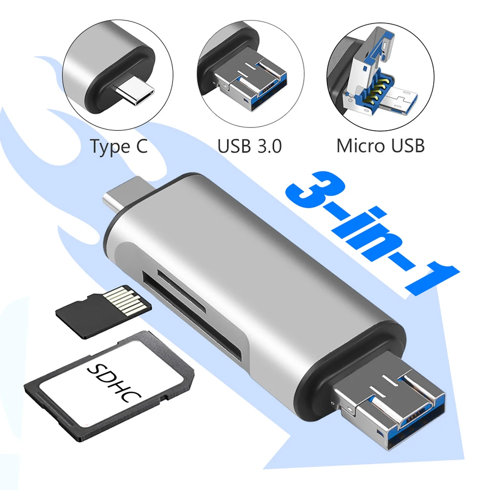 Lector de tarjetas USB 3,0 Micro USB tipo C transmisión de alta velocidad adaptador OTG SDHC SD TF lector de tarjetas MicroSD para tabletas teléfono portátil