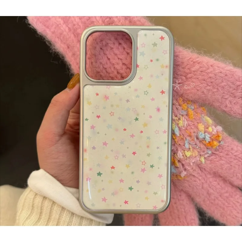 Funda de teléfono ins con estampado de estrellas coloridas, funda de teléfono epoxi con borde negro, funda de teléfono anticaída de TPU para iPhone XR/11/12/13/14/15/16/17 Pro Max - imagen 2