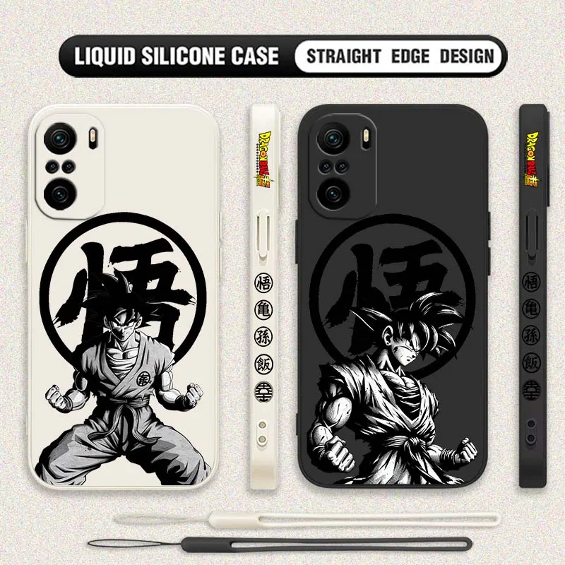 D-Dragon Ball Goku Cool Logo Cover para Xiaomi Redmi Note 14 13 12 11 10 9 8 Pro Plus 4G 5G funda de teléfono con cuerda izquierda líquida - imagen 2