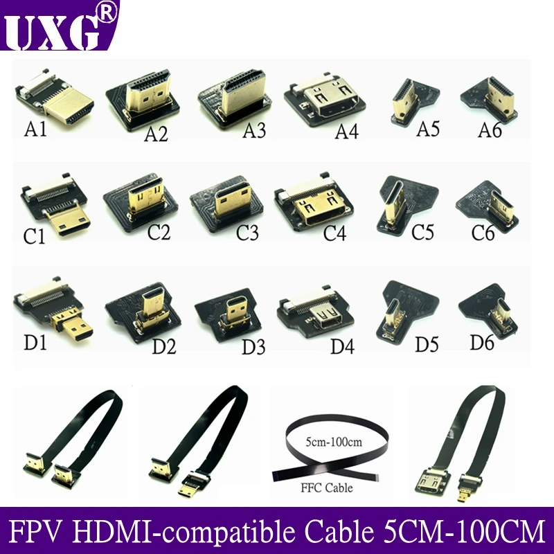 Cinta plana FPV Compatible con HDMI Cable Flexible Raspberry Pi 4 Micro HDTV a HD/Mini HD hembra 90 grados FFC 20 pines - imagen 2
