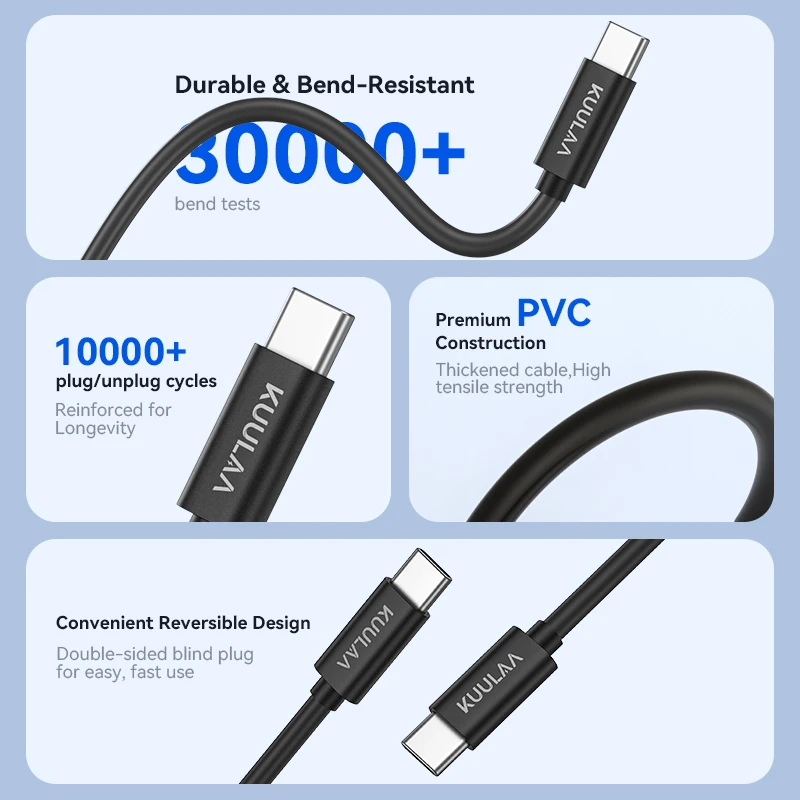KUULAA Cable USB C a USB tipo C 60W para iPhone Samsung iPad Pro Cable de carga rápida Cable USB C de carga rápida - imagen 5