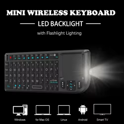 Teclado inalámbrico 2,4G con retroiluminación de 7 colores, ratón con panel táctil y linterna, portátil aplicable, perfecto para PC Smart TV Box