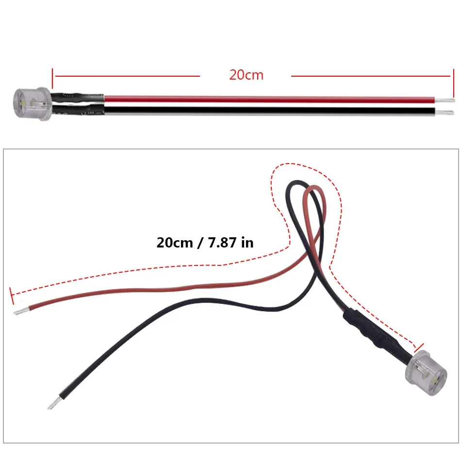 20 unids/lote 20cm precableado 3mm 5mm luces LED superiores planas precableadas 5V 12V 24V 2pin diodo emisor de luz para decoración del hogar DIY - imagen 4
