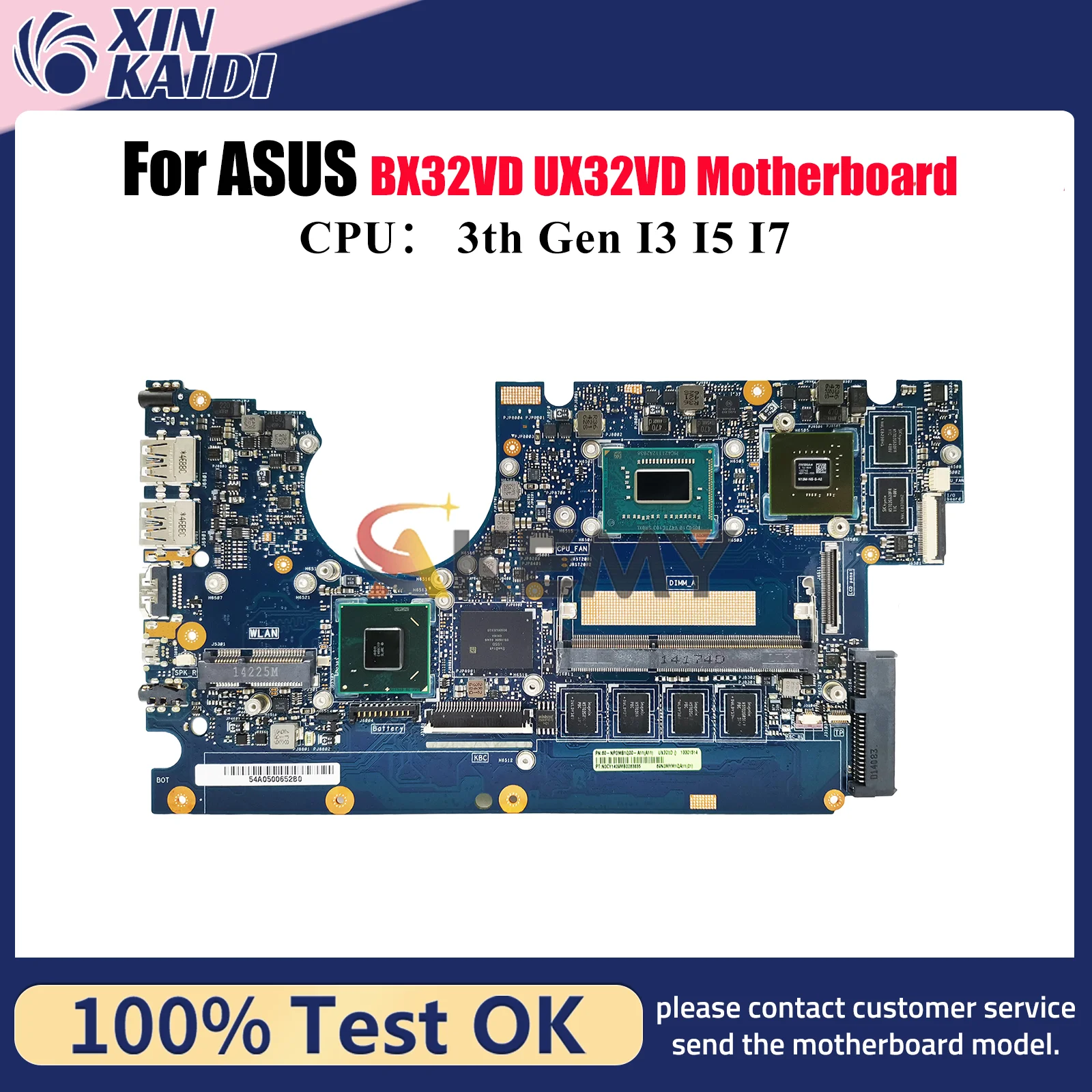 Placa base para ordenador portátil UX32VD para ASUS ZenBook UX32VD UX32V BX32VD placa base para portátil con CPU I3 I5 I7 100% pruebas OK envío rápido