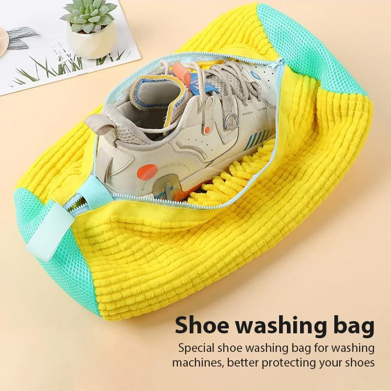 Nueva bolsa para zapatos de lavado, red de algodón para lavandería, fibras esponjosas, elimina fácilmente la suciedad, bolsas para lavar, organizador de ropa y zapatos antideformación - imagen 2