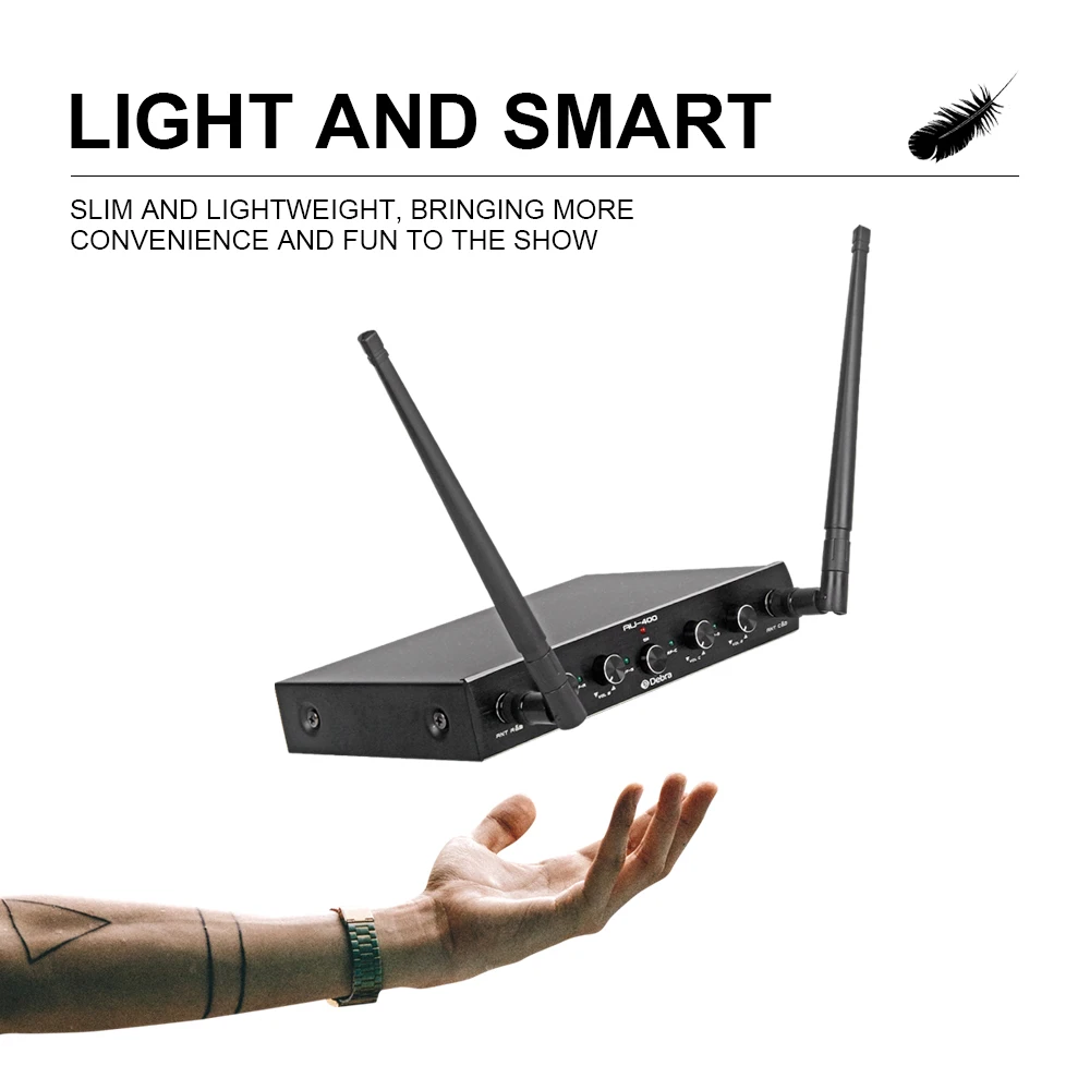 Sistema de micrófono Inalámbrico UHF, 4 canales, AU-400, portátil, y auriculares Lavalier, alcance de 80m, para Karaoke, KTV, Iglesia - imagen 3