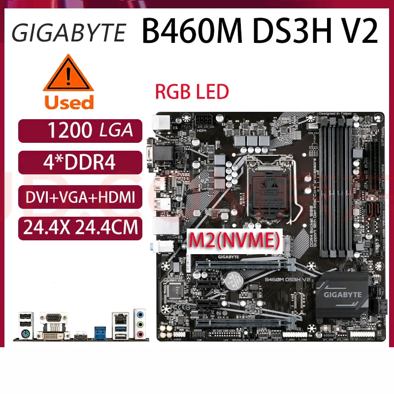 Placa base GIGABYTE B460M DS3H V2 LGA 1200 Intel H470 Micro-ATX con M.2, SATA 6 Gb/s, USB 3,2 Gen 1, ventilador inteligente 5