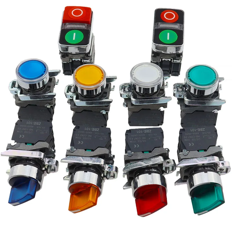 Interruptor de botón XB4, interruptor de perilla de reinicio automático, bloqueo automático, segunda y tercera marcha, interruptor de botón de encendido instantáneo de 22mm con luz XB2 - imagen 2