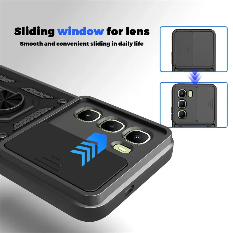 Para Infinix Hot 60 Pro Plus funda con soporte de anillo magnético para Infinix Hot60Pro 60i protección de lente deslizante soporte a prueba de golpes cubierta dura - imagen 4