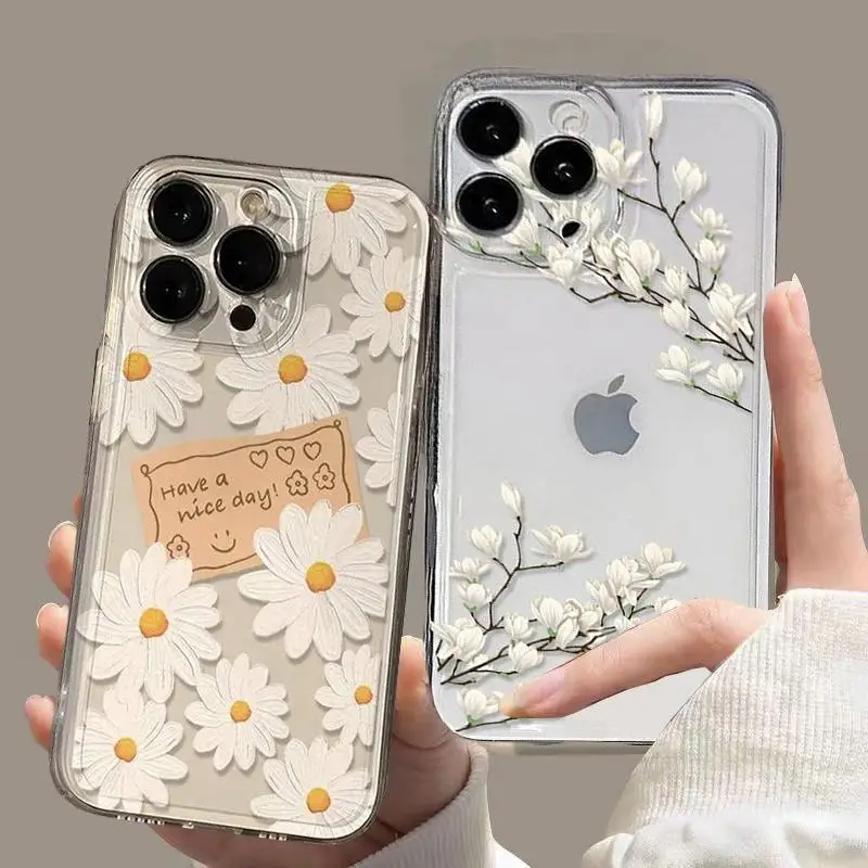 Funda estética Floral Daisy para Samusng Galaxy A54 A55 A35 A23 A24 A34 S24 Ultra S22 S23 Plus S20 S21 FE A52 A53 A52S A14 A32