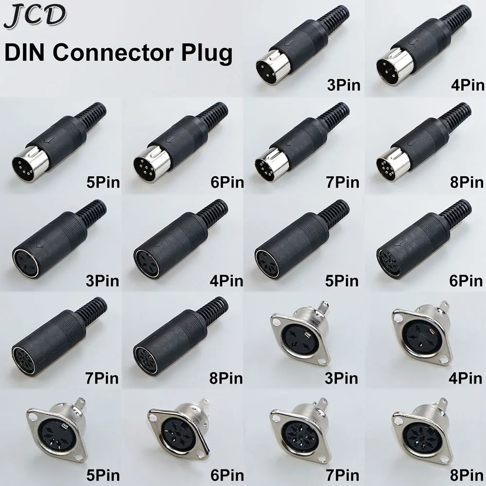 JCD 1-10 Uds adaptador de Audio DIN 3/4/5/6/7/8 Pin DIN macho hembra enchufe con mango de plástico conector de chasis de montaje en Panel