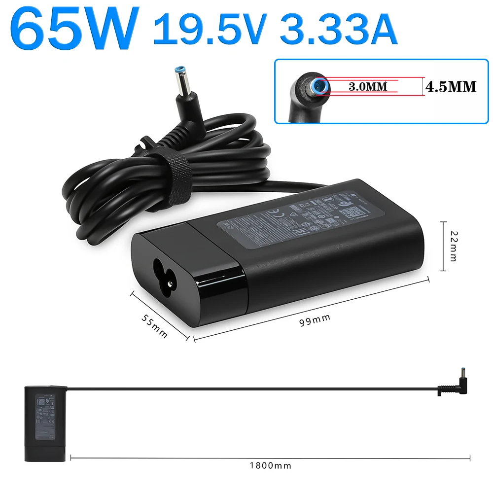 Adaptador de cargador para portátil HP Envy 17-j010us Pavilion 15-j000, 19,5 V, 3.33A, 65W, 4,5x3,0mm, Chromebook 11 G4 G5 EE 14 G3 246 G4 248