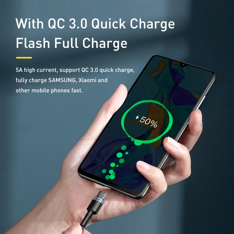Baseus Cable USB-C 100W PD Carga Rápida – Compatibilidad Universal