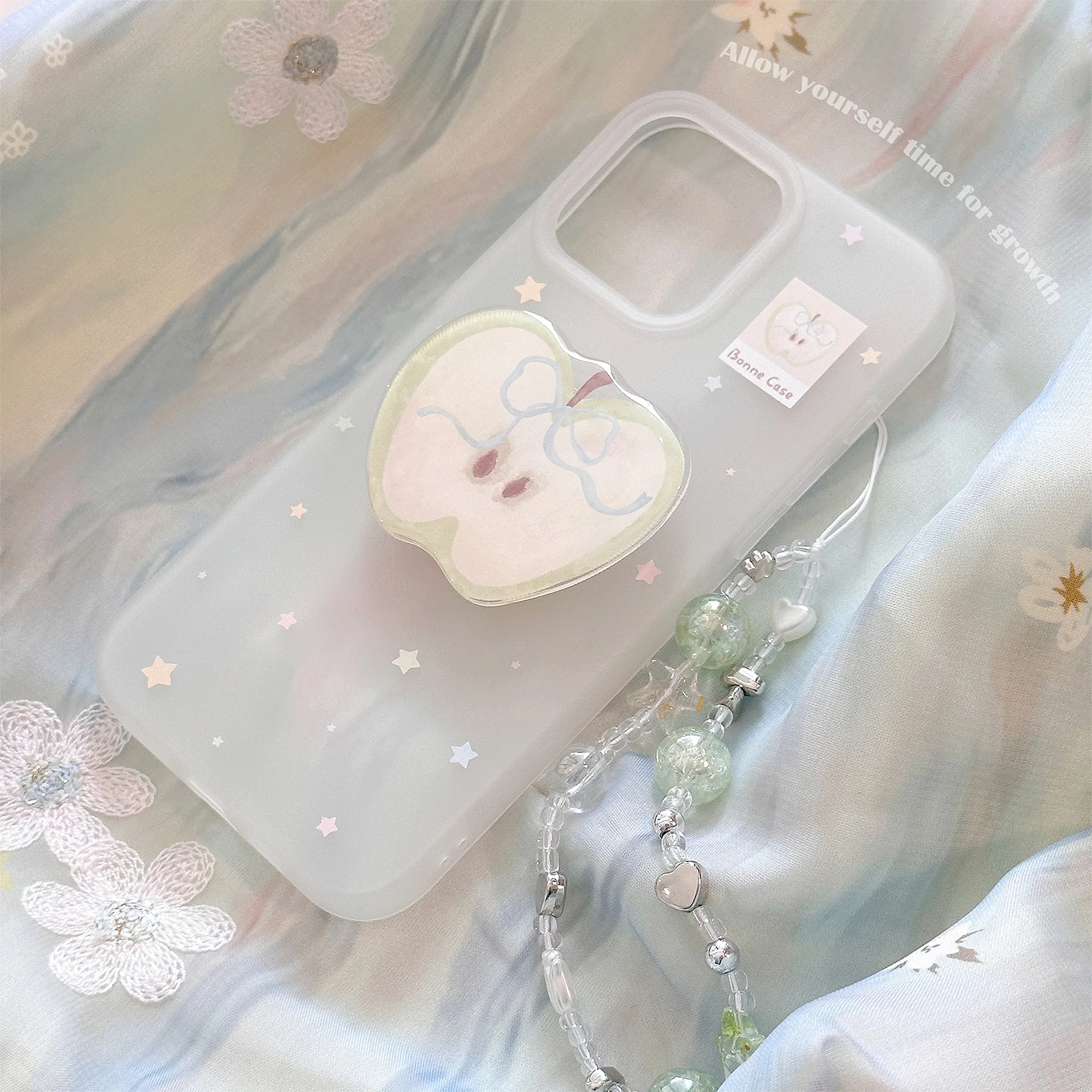 Bonita funda verde para teléfono Apple con correa de estrella con cuentas para iPhone 16 15 14 13 12 Pro Max, funda suave Pastel estética - imagen 4