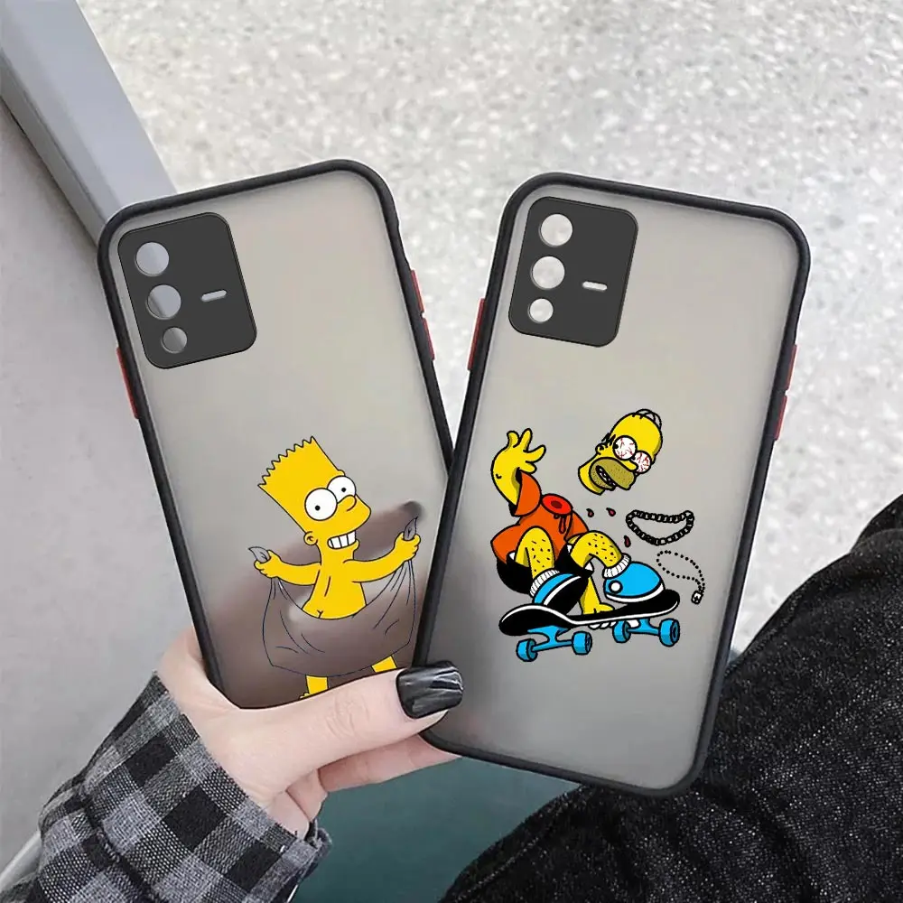 Funda de Anime de Los Simpsons, carcasa bonita y divertida para VIVO V25, V23, V23E, V21, V21E, V20, X70, X60, X60T, X50, S21, Y73, IQOO NEO 7, 5, 3 PRO PLUS