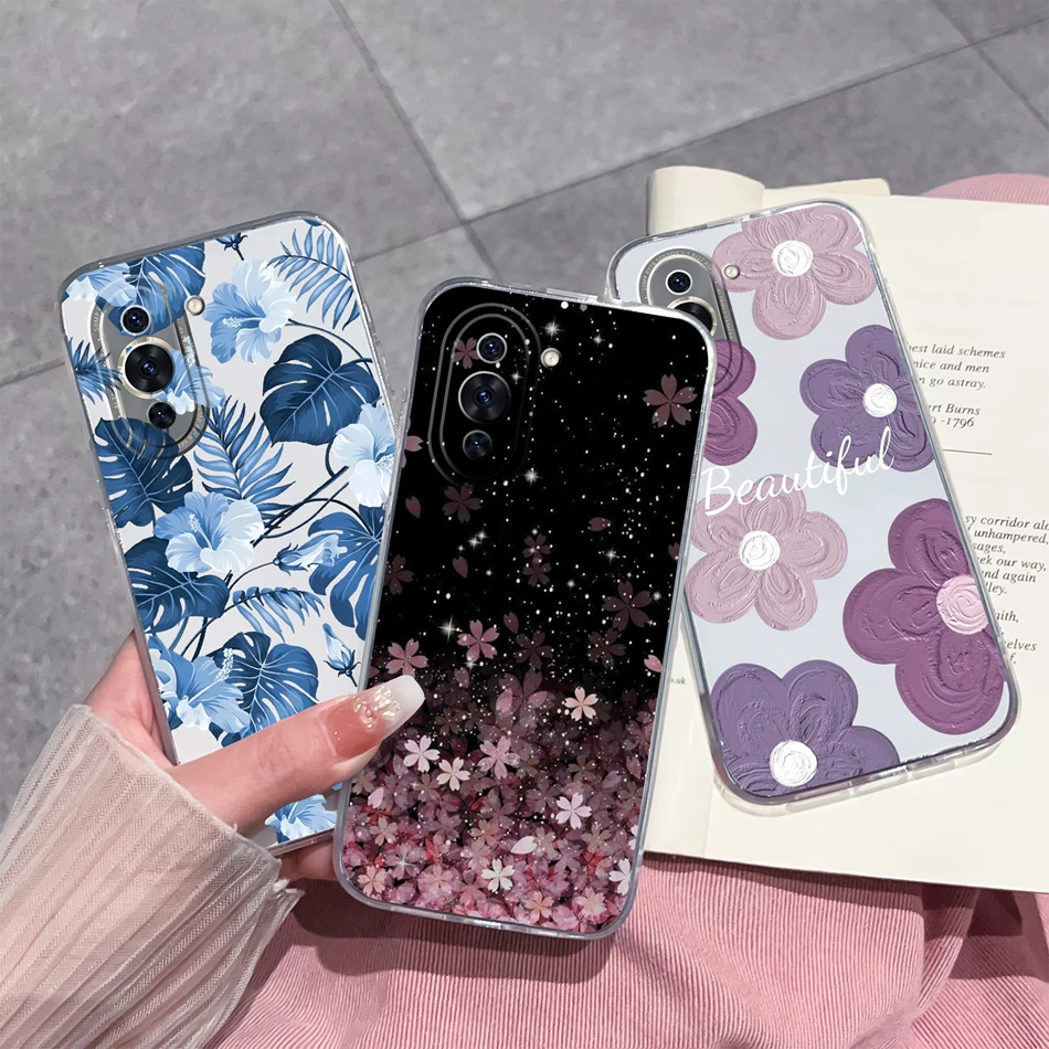Para Huawei Nova 10 Pro SE funda gradiente flores suave TPU transparente silicona teléfono parachoques para Huawei Nova10 funda protectora - imagen 2