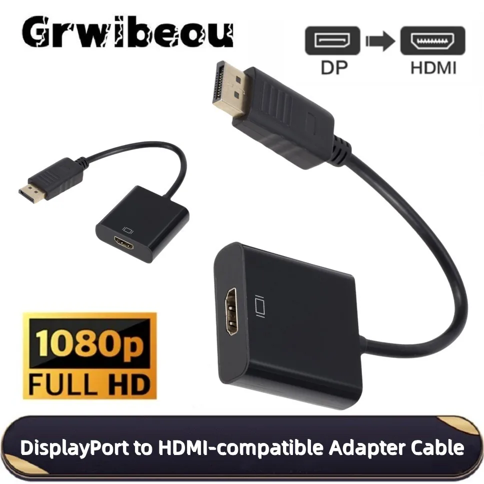 GRWIBEOU-Cable adaptador compatible con DP a HDMI, 1080P, DisplayPort a HDMI, convertidor macho a hembra para PC, portátil, HDTV - imagen 2