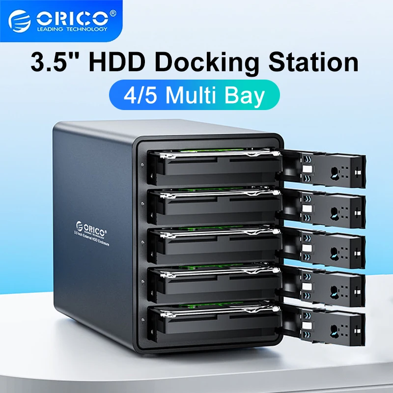 ORICO 4/5 Bay Estación de acoplamiento de disco duro de 3,5 pulgadas para HDD SSD SATA de 3,5 pulgadas a USB 3.0 Estación de acoplamiento HDD de aluminio con Raid
