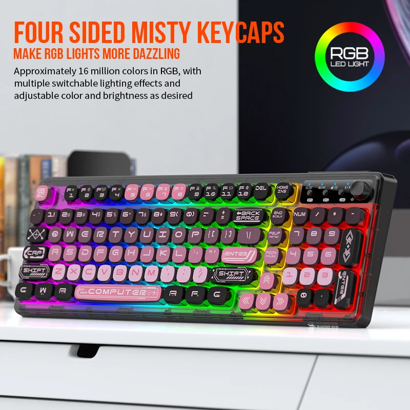 XUNSVFOX K98 teclado inalámbrico Bluetooth para juegos 99 teclas gradiente teclas tres modos RGB efecto de iluminación e-sports juego Oficina - imagen 3
