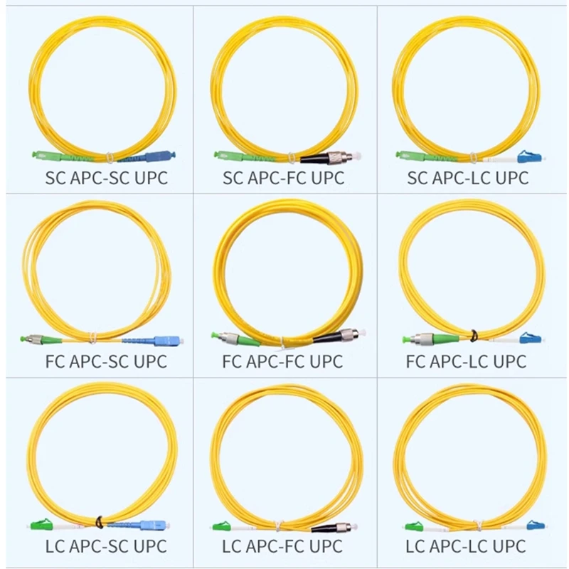 Cable de fibra APC a UPC, puente de fibra óptica, parche LC SC ST FC, Cable de modo único 9/125 652D, Cable de alimentación de 1M, 5m, 30m