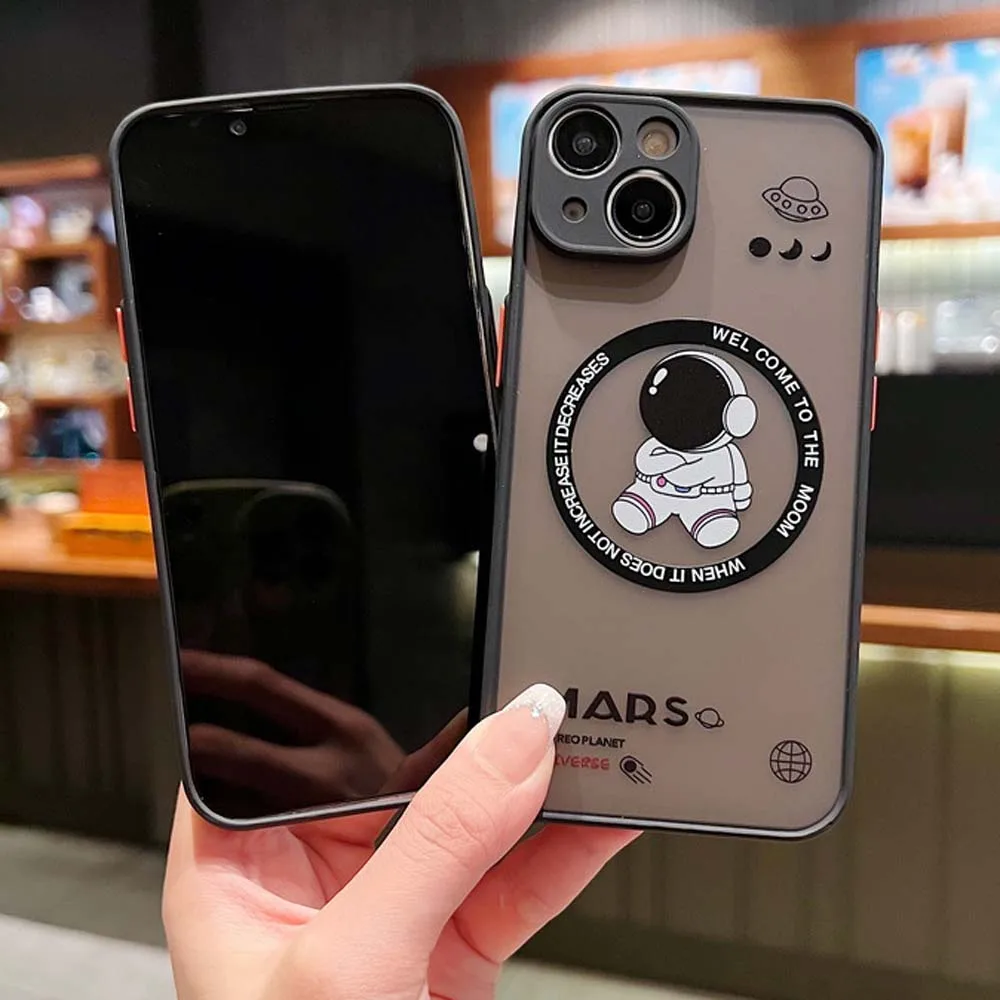 Für magsafe Wireless Charge Magnet hülle für iPhone 14 13 12 Pro Max 11 plus niedliche Cartoon Space Astronaut matte Acryl abdeckung - imagen 4