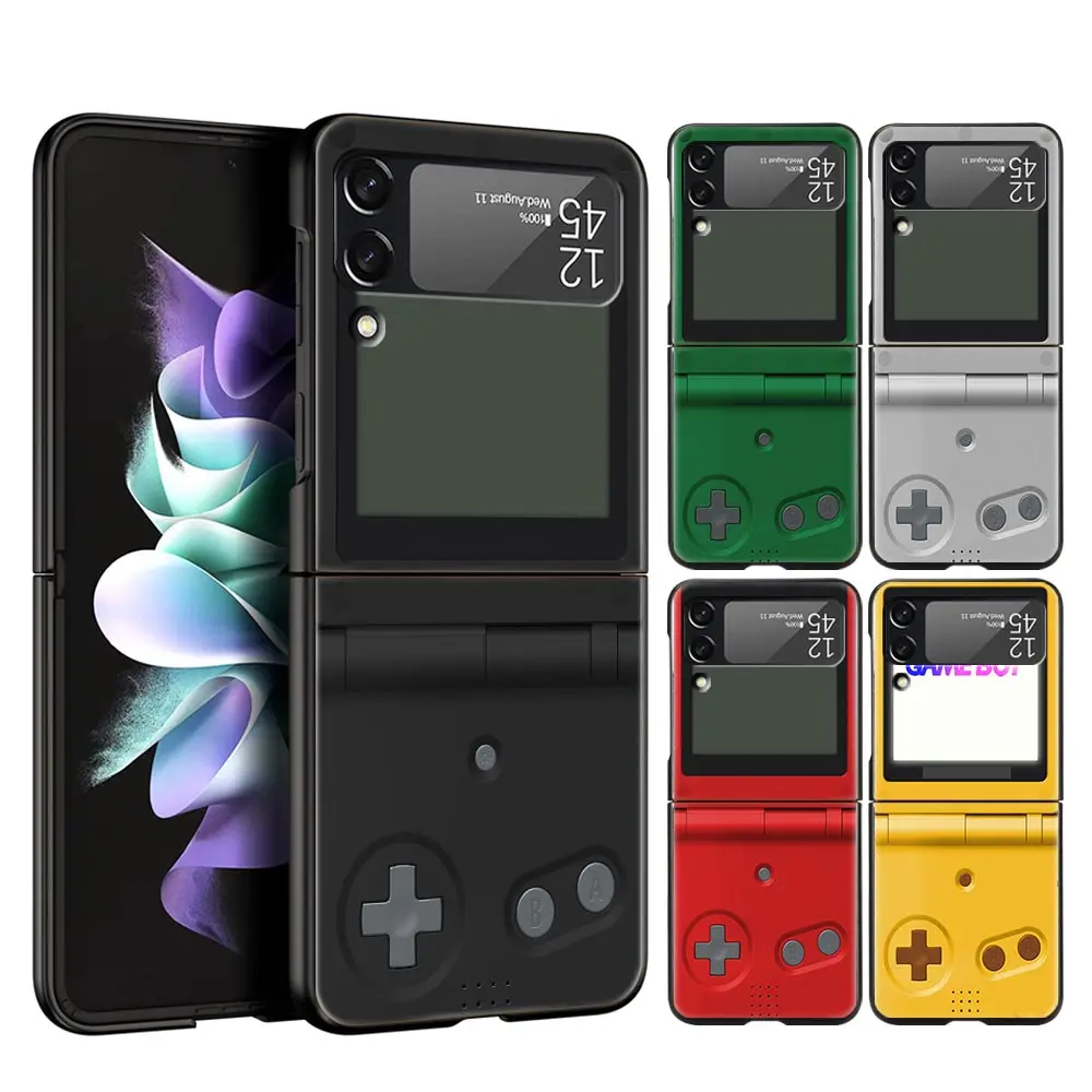 Funda de teléfono plegable para Samsung Galaxy Z Flip 3, 4 y 5, carcasa protectora negra dura para PC Game Boy