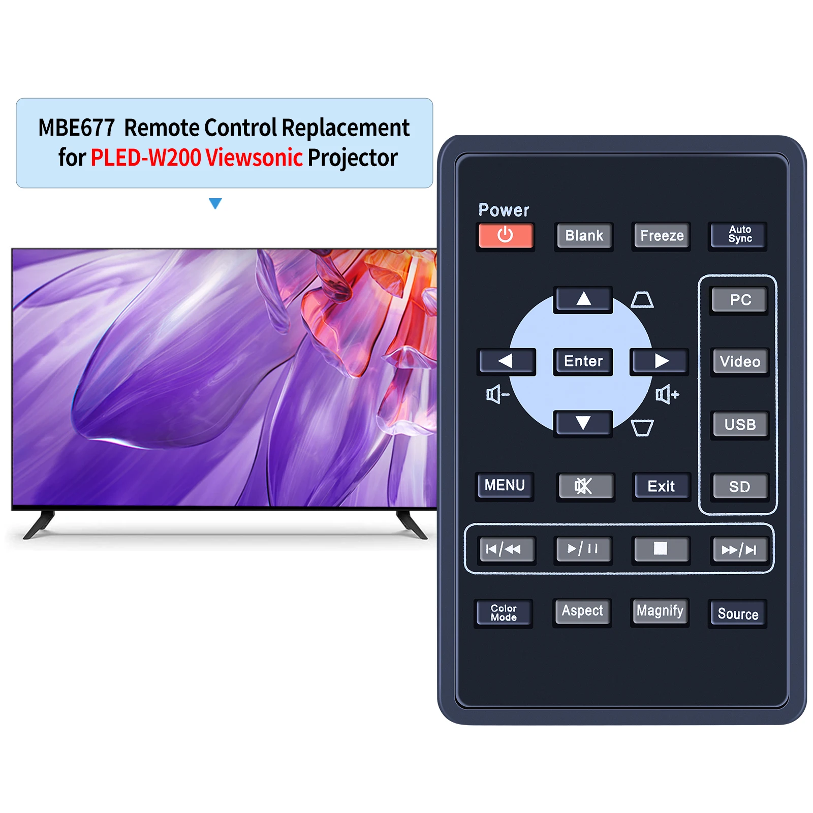 Nuevo para proyector Viewsonic Control remoto PLED-W200 PJD5112 PJD5122 - imagen 2