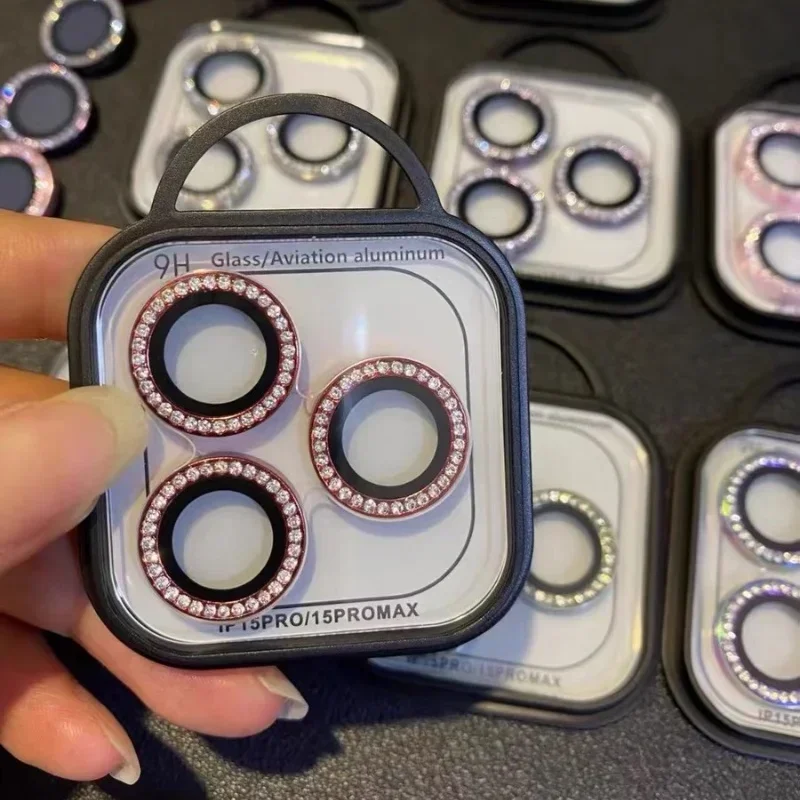 Protector de lente de cámara con purpurina rosa, 2-3 Uds., para IPhone 14, 15 16Pro Max 12 13 Mini 9H, Protector de pantalla de vidrio, película, anillo de Metal - imagen 2