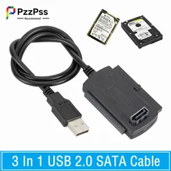 PzzPss Adaptador HDD USB 2,0 IDE/SATA 2,5/3,5 - 3 en 1 para portatil
