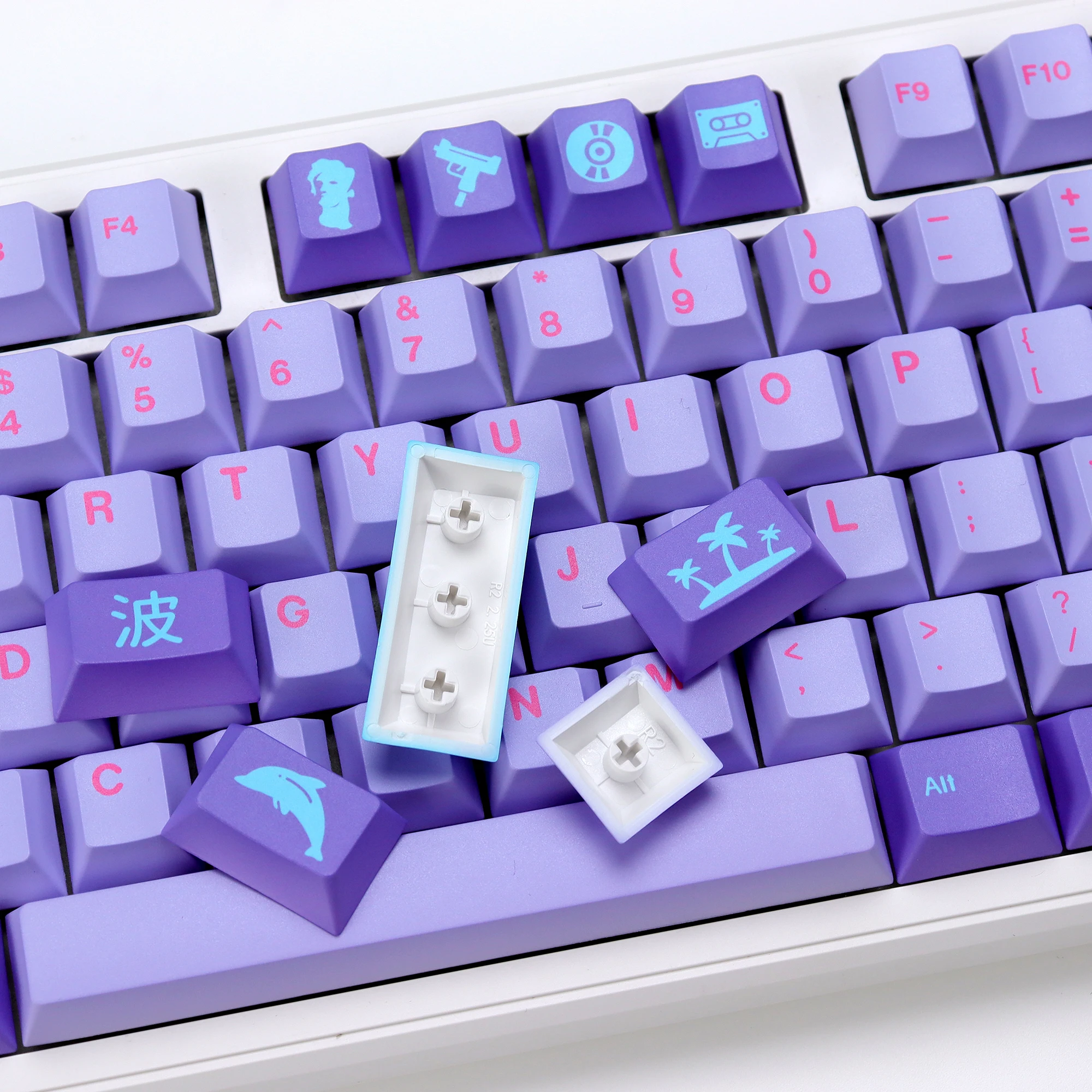 KBDiy clon GMK Keycap Retro Vaporwave púrpura PBT cereza perfil Alice Split Space ISO Keycaps para teclado mecánico aula F75 - imagen 5