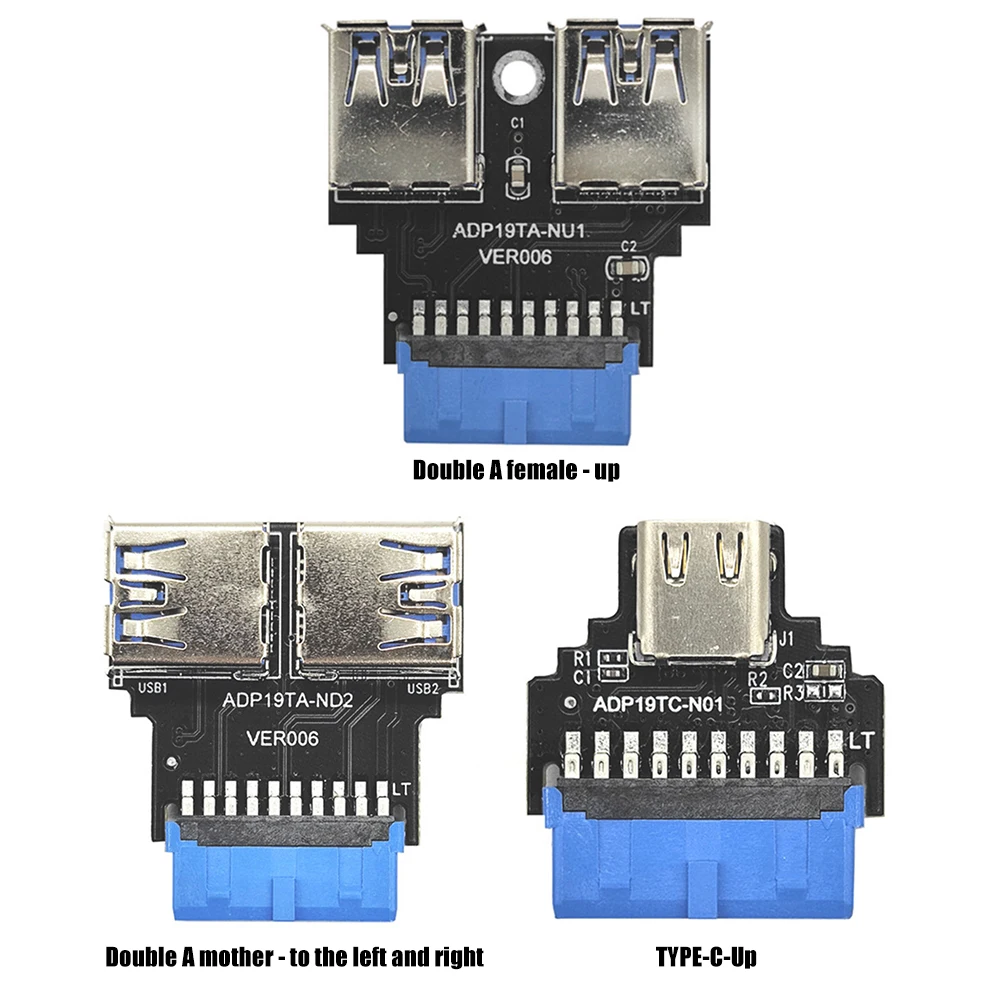 Convertidor de conector frontal hembra de 19 pines A tipo C Dual USB 3,0 A, Conector de 19 pines A USB 3,1/3,2, Adaptador tipo C, placa base enchufable
