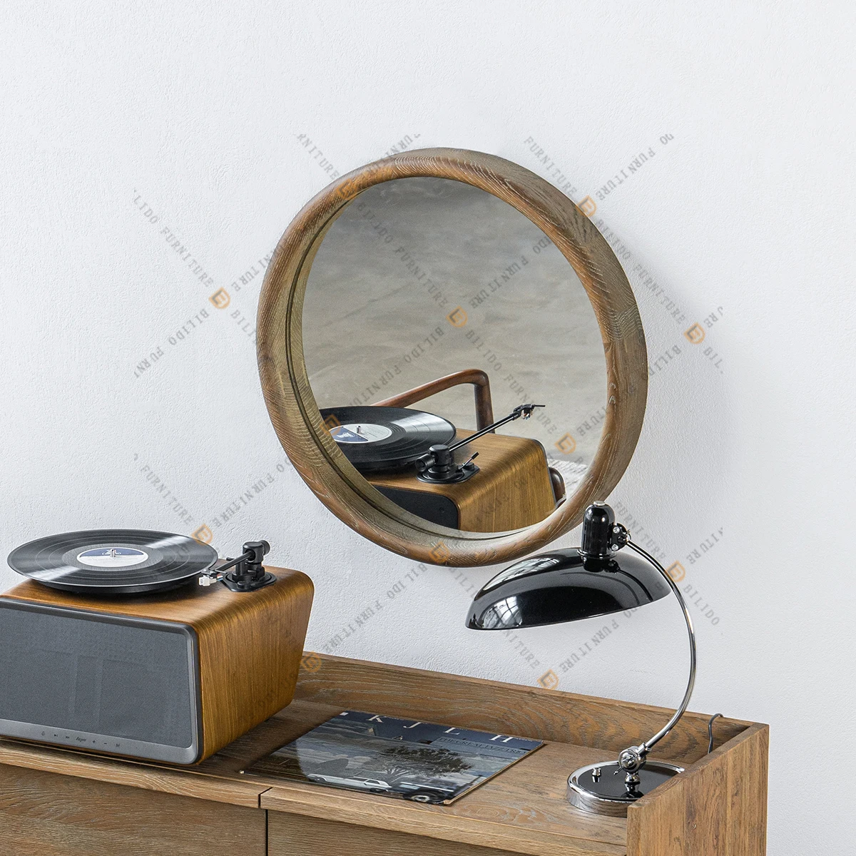 Espejo de puerta de baño y tocador de dormitorio de vidrio plateado moderno para villa de hotel hecho de madera - imagen 2