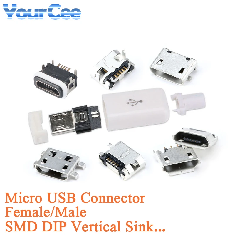 Conector Micro USB de 5 pines, enchufe hembra, puerto USB tipo B, 21 modelos, conector DIP SMD para conector de teléfono, 10 Uds.