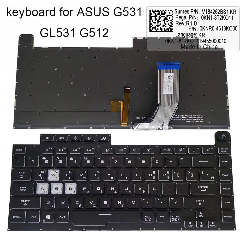 Teclado retroiluminado G512 coreano RGB para ASUS ROG G531 G531GW G512L G15 teclados retroiluminados coloridos para ordenador portátil azul nuevo 0KNR0-4613KO00