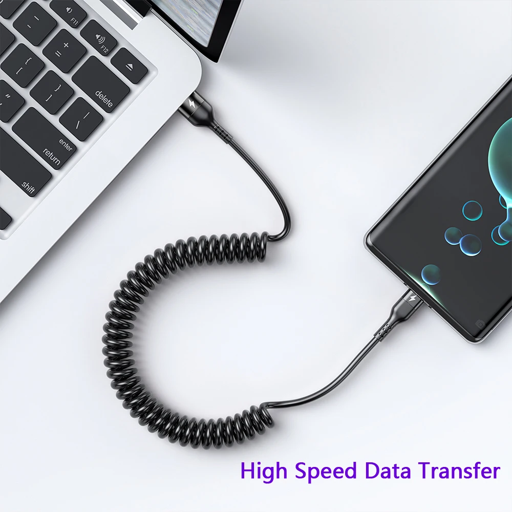 66W 6A tipo C codo resorte telescópico cable de datos de carga rápida teléfono Android para Samsung Huawei Xiaomi para jugar al juego - imagen 5