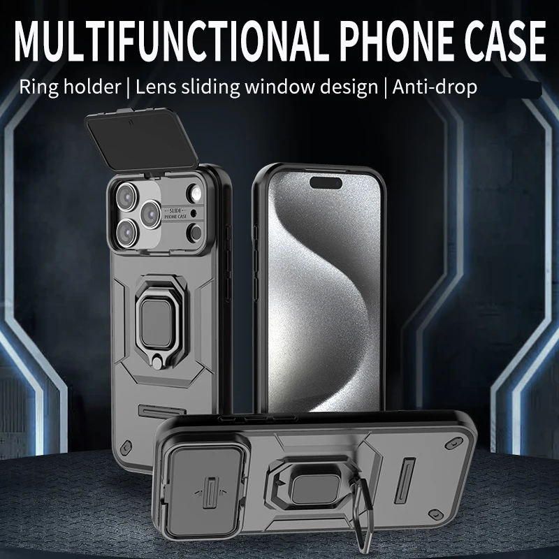 Funda de teléfono con soporte de anillo para Apple iPhone 17 Pro Max, Funda trasera para iPhone 17 Air, ventana corredera, чехол - imagen 4