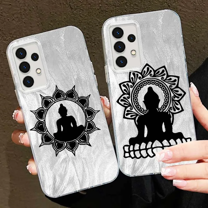 Funda con patrón de Buda artístico para Samsung Galaxy A56 A73 A72 A71 A55 A54 A53 A52 A35 A34 A33 A31 funda de teléfono con textura de plumas