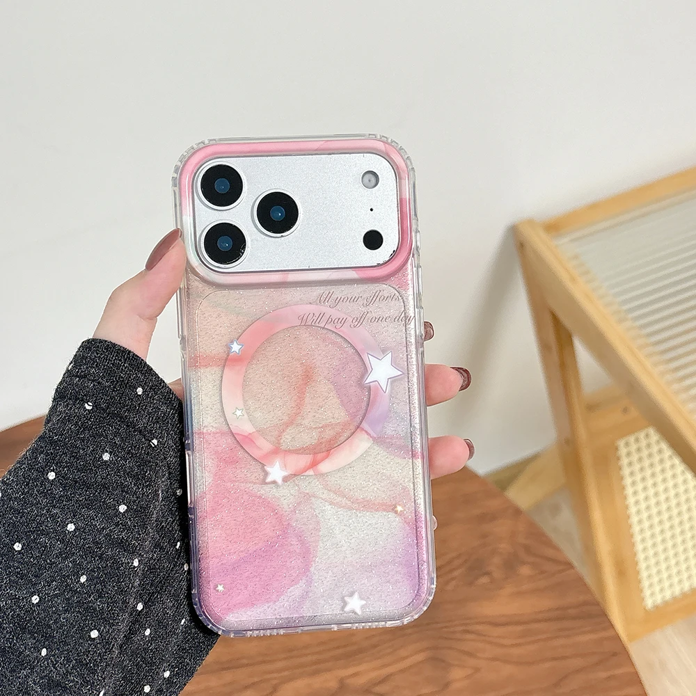 Para Magsafe funda de teléfono transparente de Color degradado magnético para iPhone 14 16 15 17 Pro Max 17 17pro carga inalámbrica bonita cubierta de estrella - imagen 2