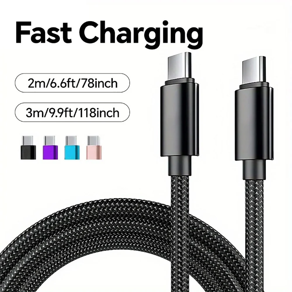 Cables de datos USB C a tipo C, cables de carga rápida PD trenzados de nailon de 66W para iPhone16 Pro, Samsung S24, Xiaomi, Cable de carga de 1/2/3m